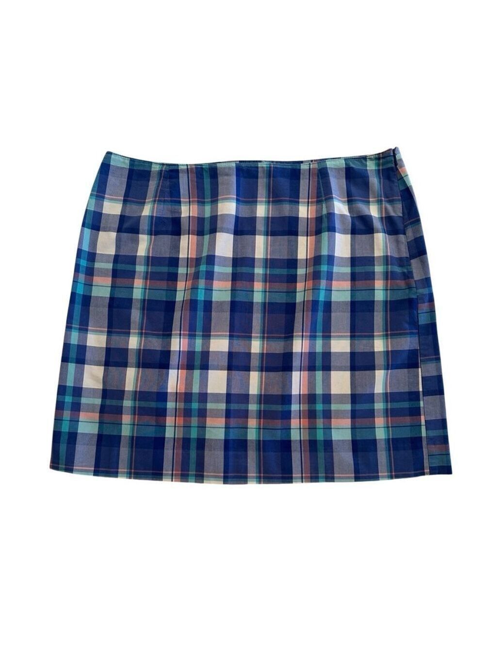 L L Bean Plaid Mini Skirt Women’s 12 PETITE Blue Favorite Fit Hidden Side Zipper